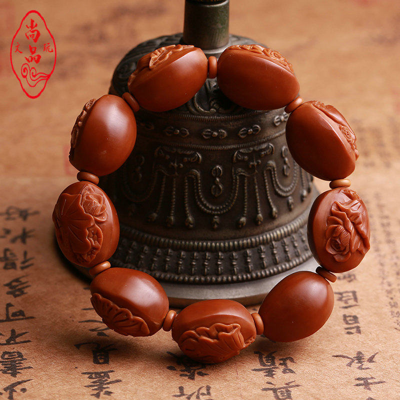 Olive core lotus pond moonlight bracelet lotus olive Hu core carving Buddha bead bracelet men and women text play with Su Gong handmade