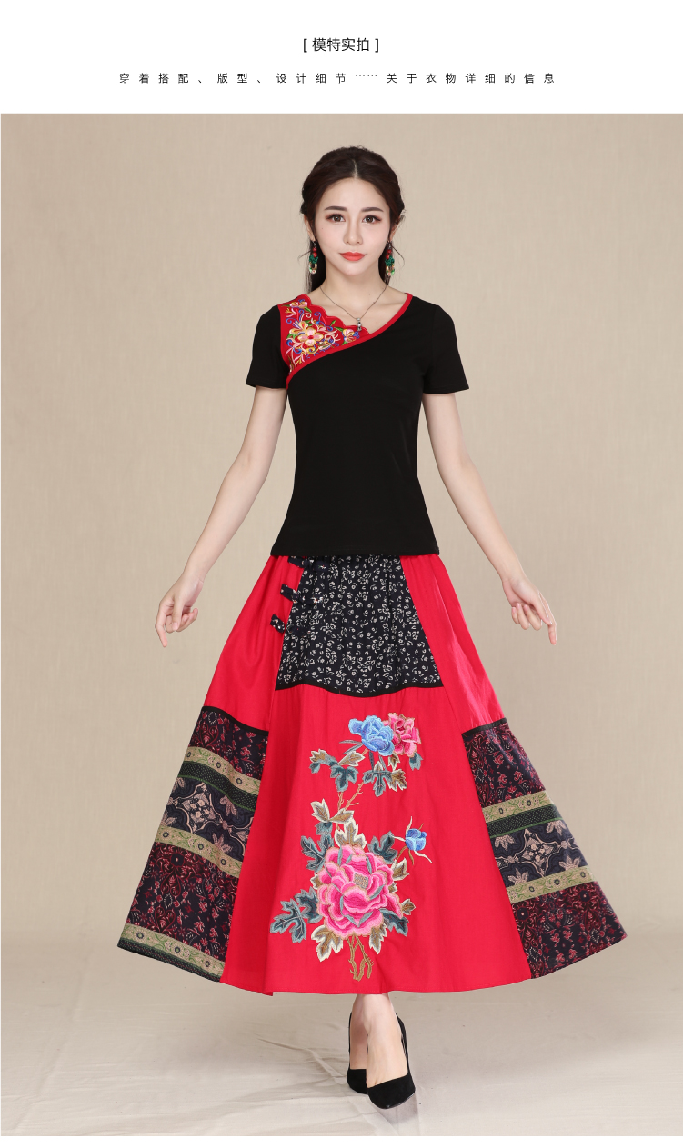 2018 xuân mới quốc gia phong cách Trung Quốc retro thêu hoa cotton và vải lanh khâu váy lớn hoang dã áo sơ mi form rộng nữ
