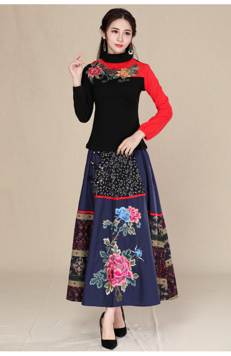 2018 xuân mới quốc gia phong cách Trung Quốc retro thêu hoa cotton và vải lanh khâu váy lớn hoang dã áo sơ mi form rộng nữ