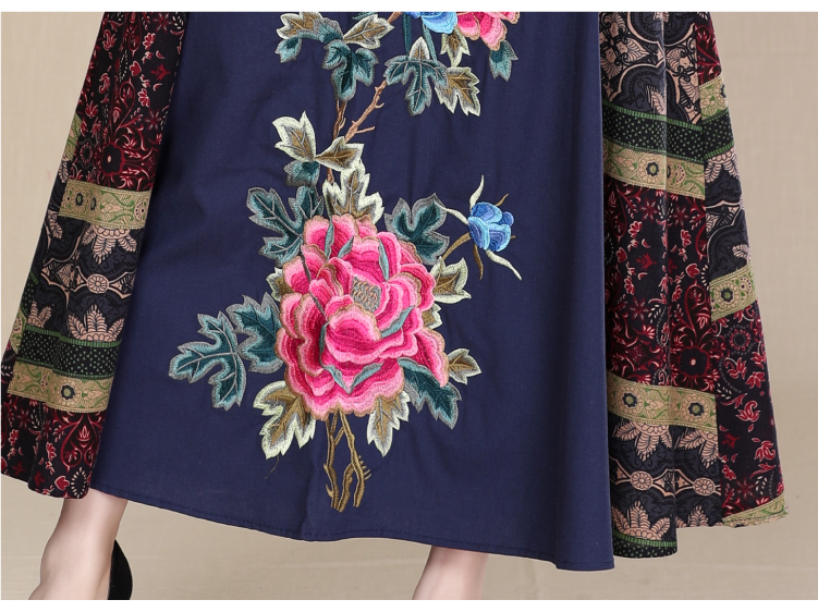 2018 xuân mới quốc gia phong cách Trung Quốc retro thêu hoa cotton và vải lanh khâu váy lớn hoang dã áo sơ mi form rộng nữ