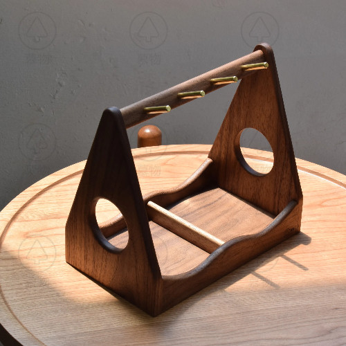 Double-cluster key holder Muwu Pure solid wood black walnut key, bracelet, jewelry storage box storage rack