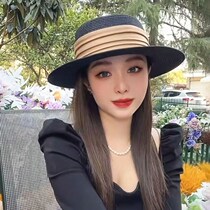 Japanese French retro flat top hat for spring and summer travel on the beach straw hat large brim straw sun protection hat