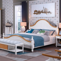 Solid wood bed Mediterranean style suite white dresser stool wardrobe bedside table master bedroom complete set of combined furniture