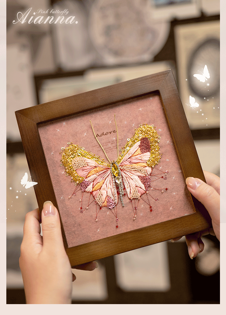 3 Dビーズ刺繍絵画手作りDIYセット蝶ビーズ刺繍額縁絵画ホームセット