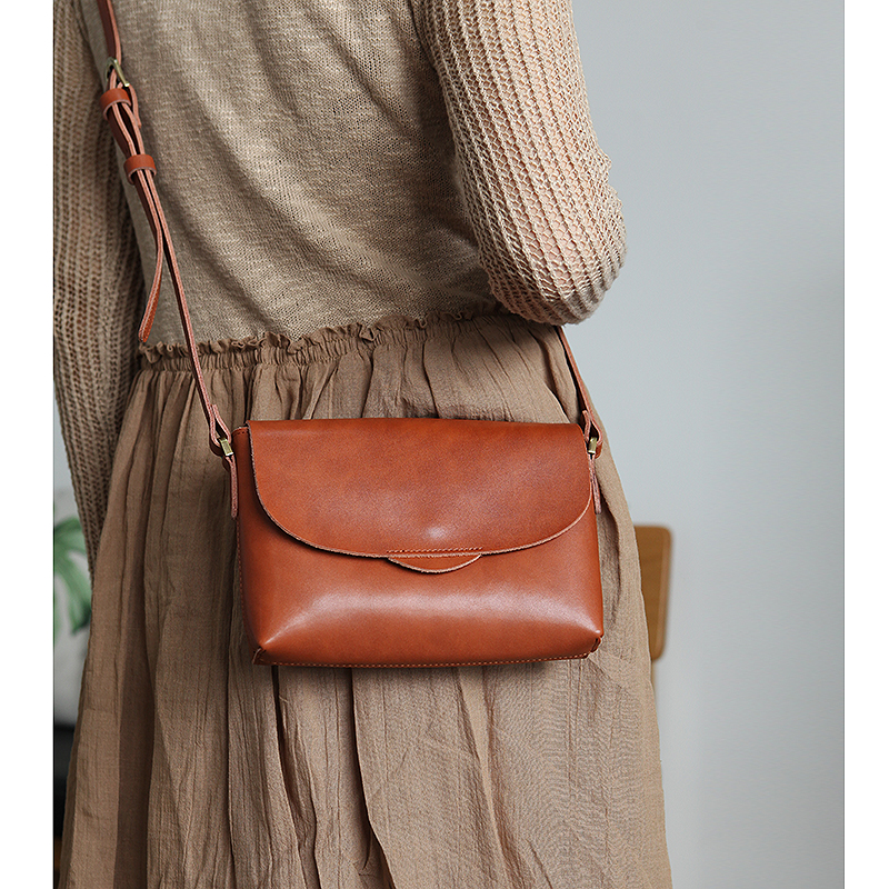 Cuckoo Forest Women's Cowhide Small Satchel Bag Mini Messenger Bag Shoulder Bag Genuine Leather Japanese Art Small Bag B095