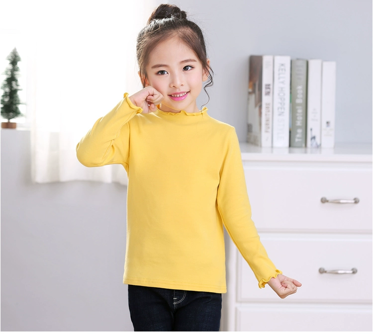 Áo phông trẻ em cotton 2018 thu đông 2018 Trẻ em lớn bé nấm tay dài áo thun bé gái nửa cổ cao đồ lót