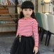 Áo thun nữ tay dài sọc mỏng 2018 mùa thu trẻ em nấm đáy áo cotton trẻ em cổ tròn
