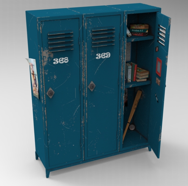 C4D蓝色破旧复古磨损3D储物柜FBX怀旧场景STL模型OBJ素材Blender-cg男孩