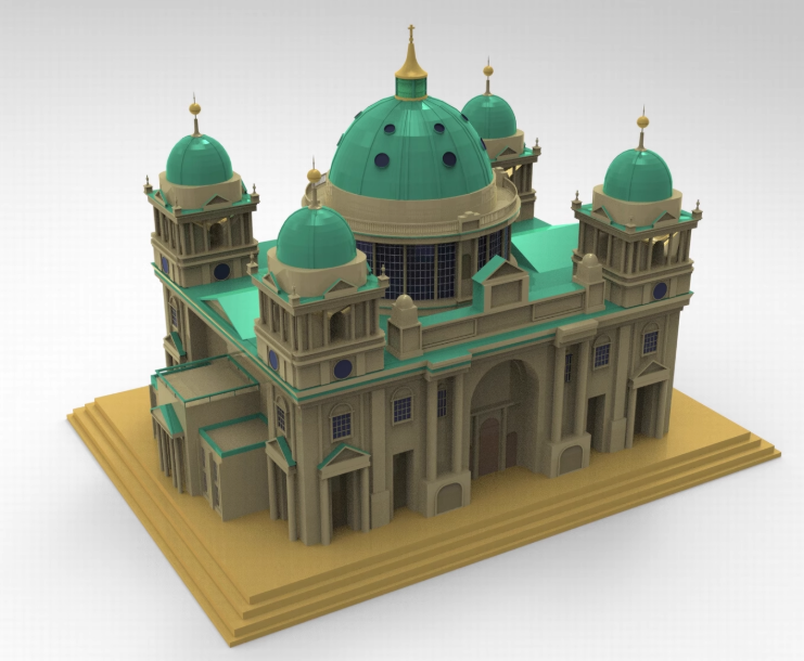 C4D卡通文艺建筑FBX柏林教堂STL圆顶房屋OBJ素材Blender模型素材