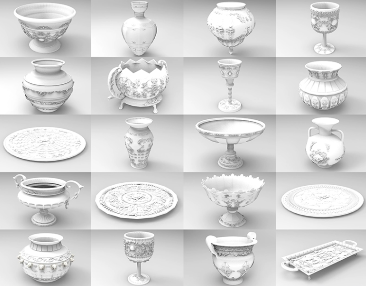 C4D FBX STL OBJ Blender Maya欧式雕花花瓶碟子杯子果盘三维模型-cg男孩