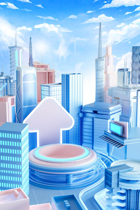 C4D金属城市KV海报促销展台电商OC渲染3D立体场景