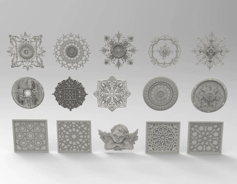 C4D FBX STL OBJ SU Blender欧式雕花灯盘花盘石膏装饰三维3D模型-cg男孩