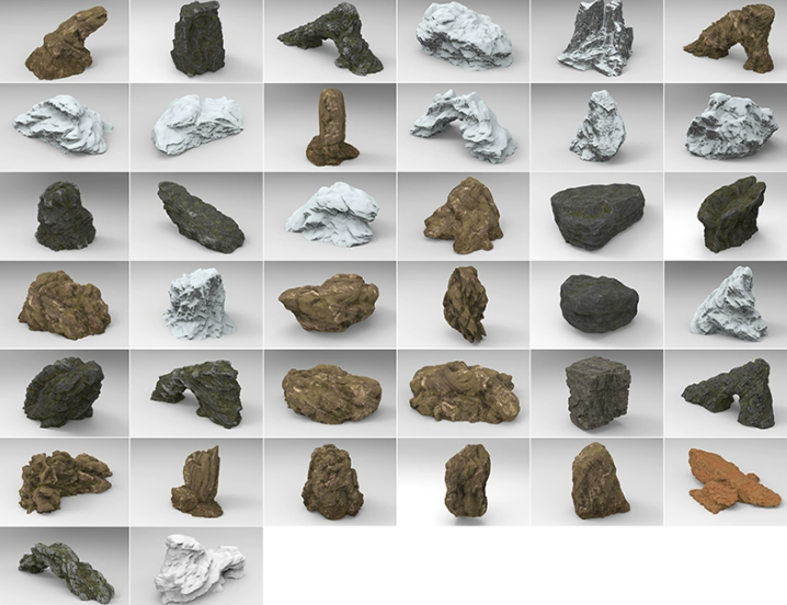 C4D青苔石头FBX岩石STL积雪覆盖石块OBJ拱形岩Blender层叠岩模型