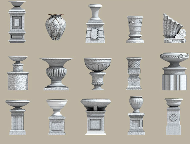 15款欧式花坛花钵绿植物盆栽盆景花草景观造型SU模型C4D素材FBX-cg男孩