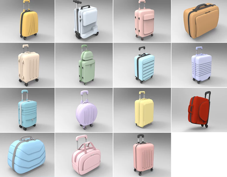 C4D FBX STL OBJ Maya旅行箱带轮子拉杆箱行李箱手提箱三维3D模型-cg男孩