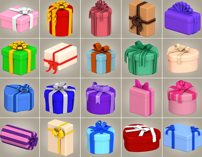 C4D FBX STL OBJ Blender卡通心形方形节日礼品盒包装盒丝带模型-cg男孩