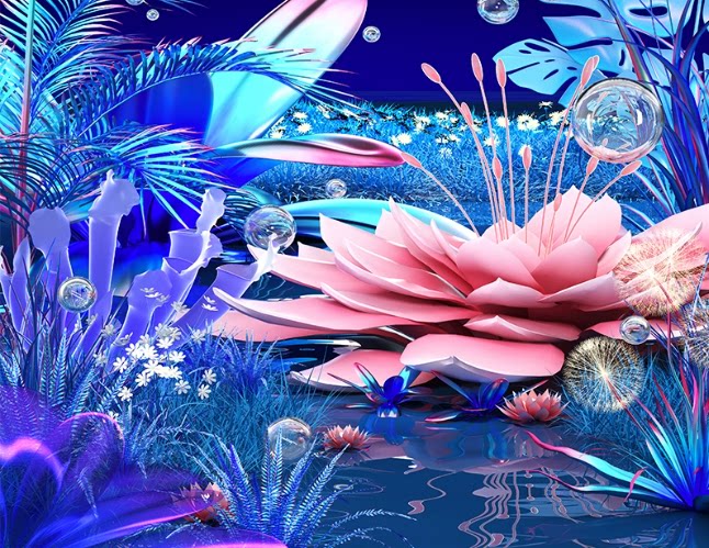 C4D梦幻卡通植物蒲公英水珠小草花朵水波莲花三维3D模型-cg男孩