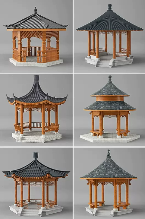 C4D/FBX/MAX/Blender中式古代风格建筑八角亭子凉亭3D模型OBJ素材