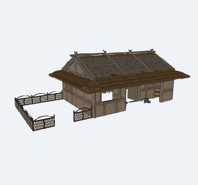 C4D FBX STL OBJ UE5 Blender中式房屋乡村茅屋院落土屋三维模型-cg男孩