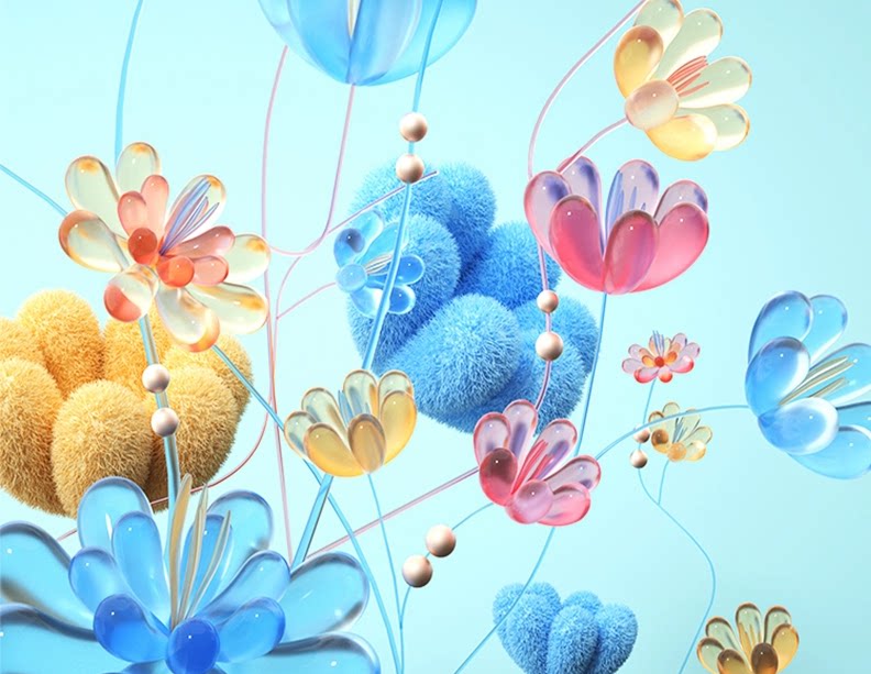 C4D毛玻璃效果花卉植物广告花朵植物三维3D模型-cg男孩