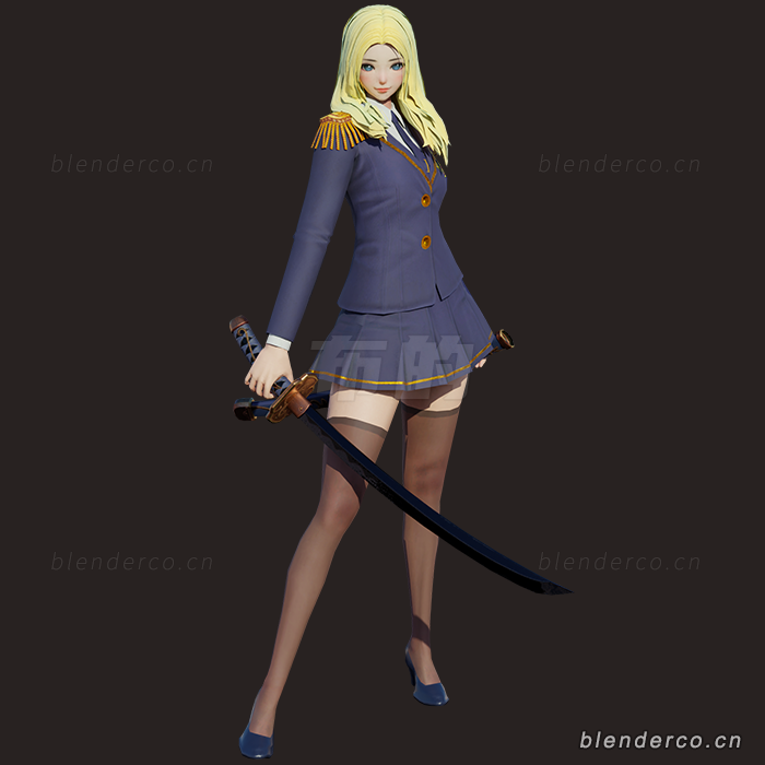 blender游戏角色模型美女战士