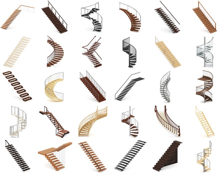 C4D螺旋形楼梯FBX玻璃楼梯STL现代建筑OBJ旋转楼梯Blender素材