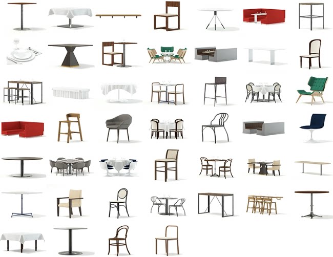 C4D酒吧高脚椅子FBX餐桌STL餐厅家具OBJ卡座Blender圆桌模型素材