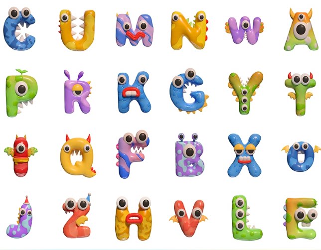 C4D卡通可爱创意怪兽英文字母符号三维模型