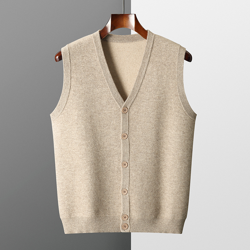 New Autumn and Winter 100% Pure Cashmere Vest Men's V-Neck Vest Knitted Cardigan Casual Sleeveless Sweater