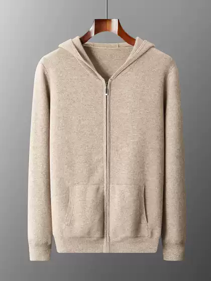 New Autumn and Winter Hooded Zipper Sweatshirt for Men, 100% Pure Wool Sweater, Thickened Casual Knitted Sweater Jacket