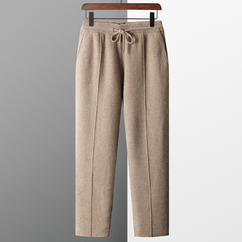 New Autumn and Winter Thickened Casual Sports Men's Slim-Fit Knitted Cashmere Sweatpants 100% Pure Wool Straight-Leg Pants for Outerwear