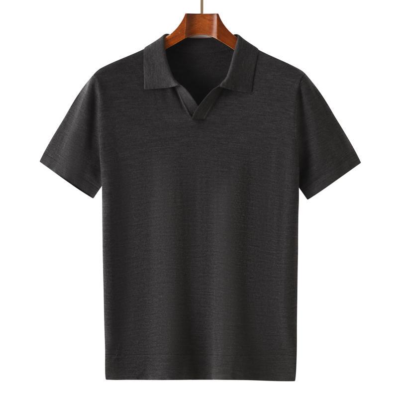 Summer 100% Pure Wool Short-Sleeve T-Shirt Men's Polo Shirt with a Scissor Collar, Business Casual Solid Color Knit Base Layer Summer 100% Pure Wool Short-Sleeve T-Shirt Men's Polo Shirt with a Scissor Collar, Business Casual Solid Color Knit Base Layer
