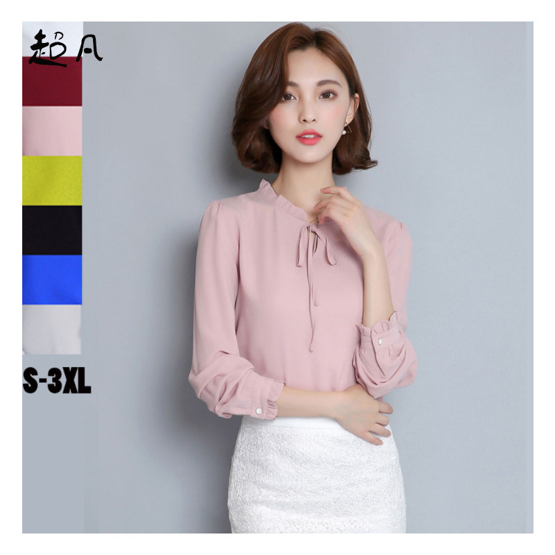 Spring 18 new striped inside lap women's long sleeve shirt Korean version lining collar 100 hitchhiking lace