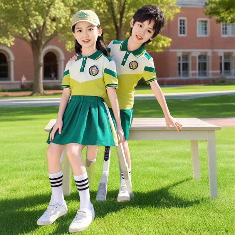 Green Jacket, Autumn School Uniform, Short-Sleeved Summer Kindergarten Uniform, Elementary School Uniform Set, Purple Sportswear, Class Uniform