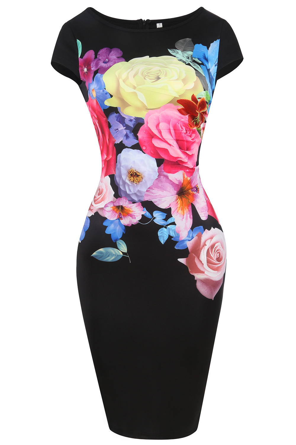 Occident and the United States Polyester Printing / printing and dyeing dress (Black-xL)NHYF1021