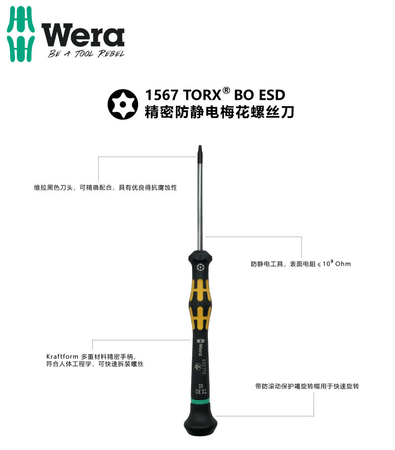 Germany WERA Vera star plum with hole anti-static screwdriver 1567ESD-BO-T2 T3 T4 T5