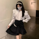 2024 Spring and Autumn New Sweet Large Lapel Ruffled Shirt Two-piece Set Short Skirt Internet Celebrity Fashionable Age-Reducing Suit Women