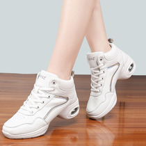 Autumn and winter wear leather square dance womens shoes soft-soled dance shoes Female adult soft leather sailor dance shoes medium-heeled boots