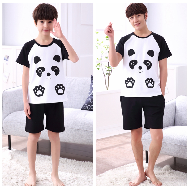 Cha mẹ và con đồ ngủ ngắn tay bông cha và con trai phim hoạt hình thanh niên cậu bé lớn mỏng mùa hè sinh viên bông dịch vụ nhà phù hợp với đồ ngủ nữ