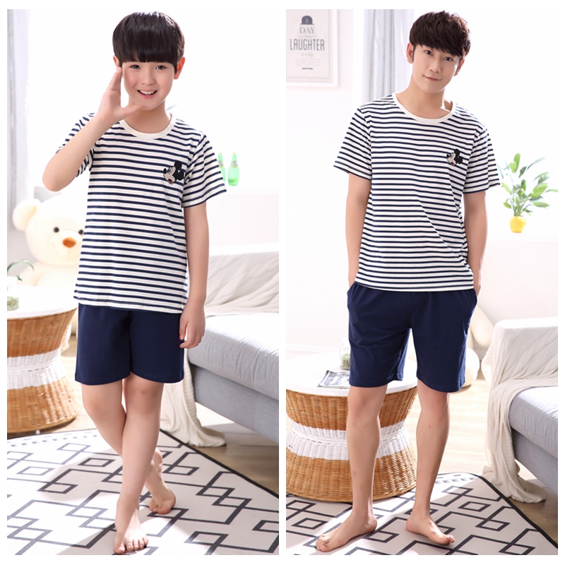 Cha mẹ và con đồ ngủ ngắn tay bông cha và con trai phim hoạt hình thanh niên cậu bé lớn mỏng mùa hè sinh viên bông dịch vụ nhà phù hợp với đồ ngủ nữ