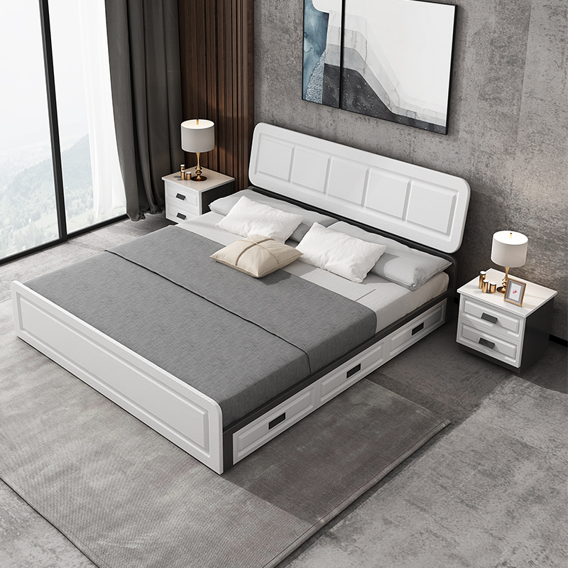 Bed Modern simple Nordic 1 5-meter single bed 1 8-meter double bed Master bedroom Plate-type high box storage economy bed