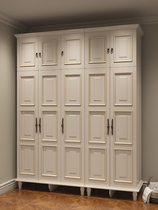 Double 12 American wardrobe bedroom white 2-door wardrobe Solid wood integral four-door large wardrobe Childrens cabinet locker