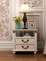 American solid wood bedside table European double drawer bedside cabinet Korean white simple bedroom bedside table