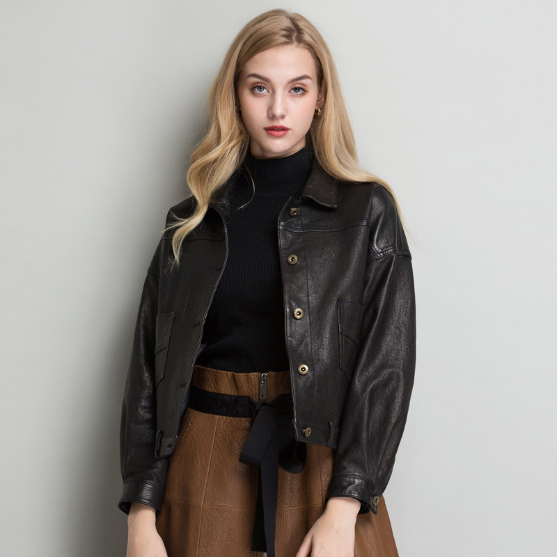 Genuine leather jacket leather clothing Implanted Tanning Sheep Leather Short loose version Fashion leather jacket jacket Spring and autumn