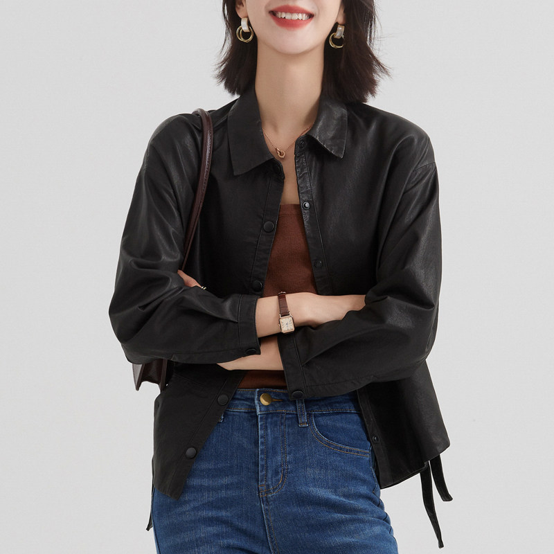 2021 fall new genuine leather leather clothes slim and tanned sheep leather Outer cover ladies Short Loose Fashion Leather Jacket Tide