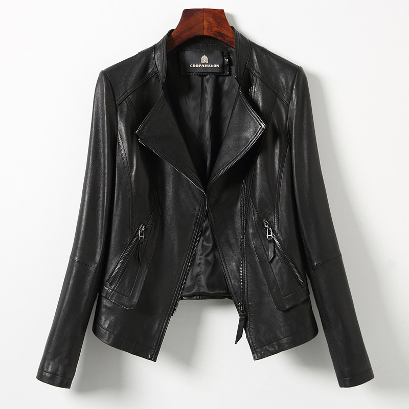 2022 Spring and Autumn Leather Leather Women's Short Slim Washed Sheepskin Stand-up Lapel Temperament Single Leather Jacket Jacket