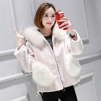 2017 autumn and winter new Haining sheep shearing wool fur womens Korean version of the short fox hair hooded wool coat