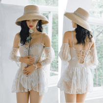 Swimwear Fairy Fan conservative cover belly thin long sleeve one-piece sexy gathering ins Wind student hot spring swimsuit