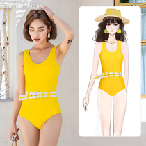 Clearance yellow hot spring White simple steel back back European and American triangle conjoined womens holiday swimsuit ins Wind