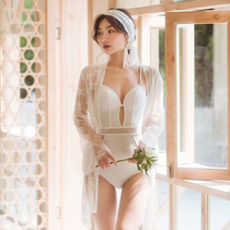 Sexy one-piece swimsuit female two-piece small chest gathering steel support slim body Hot Spring Holiday ins Wind fairy fan swimsuit